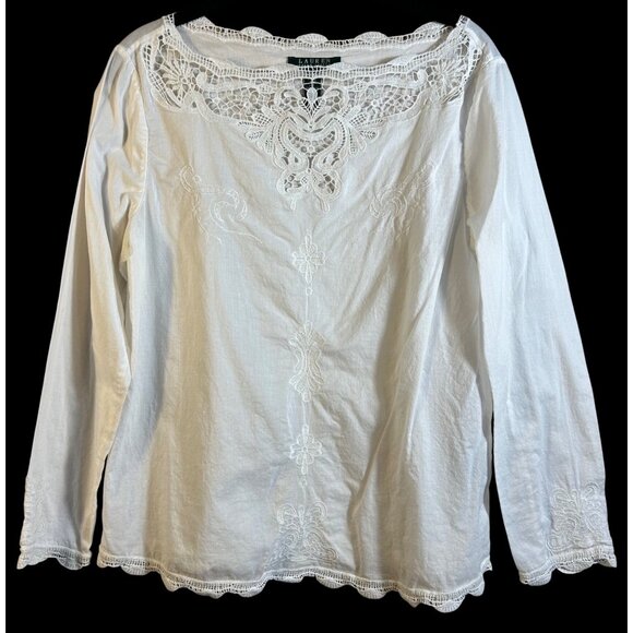 Lauren Ralph Lauren Tops - Lauren Ralph Lauren Women's M Top White Lace Sheer Cottage Core Long Sleeve